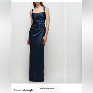 After Six Midnight Blue Satin Gown